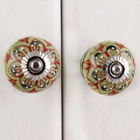 Red Leaf Ceramic Floral Drawer Knob